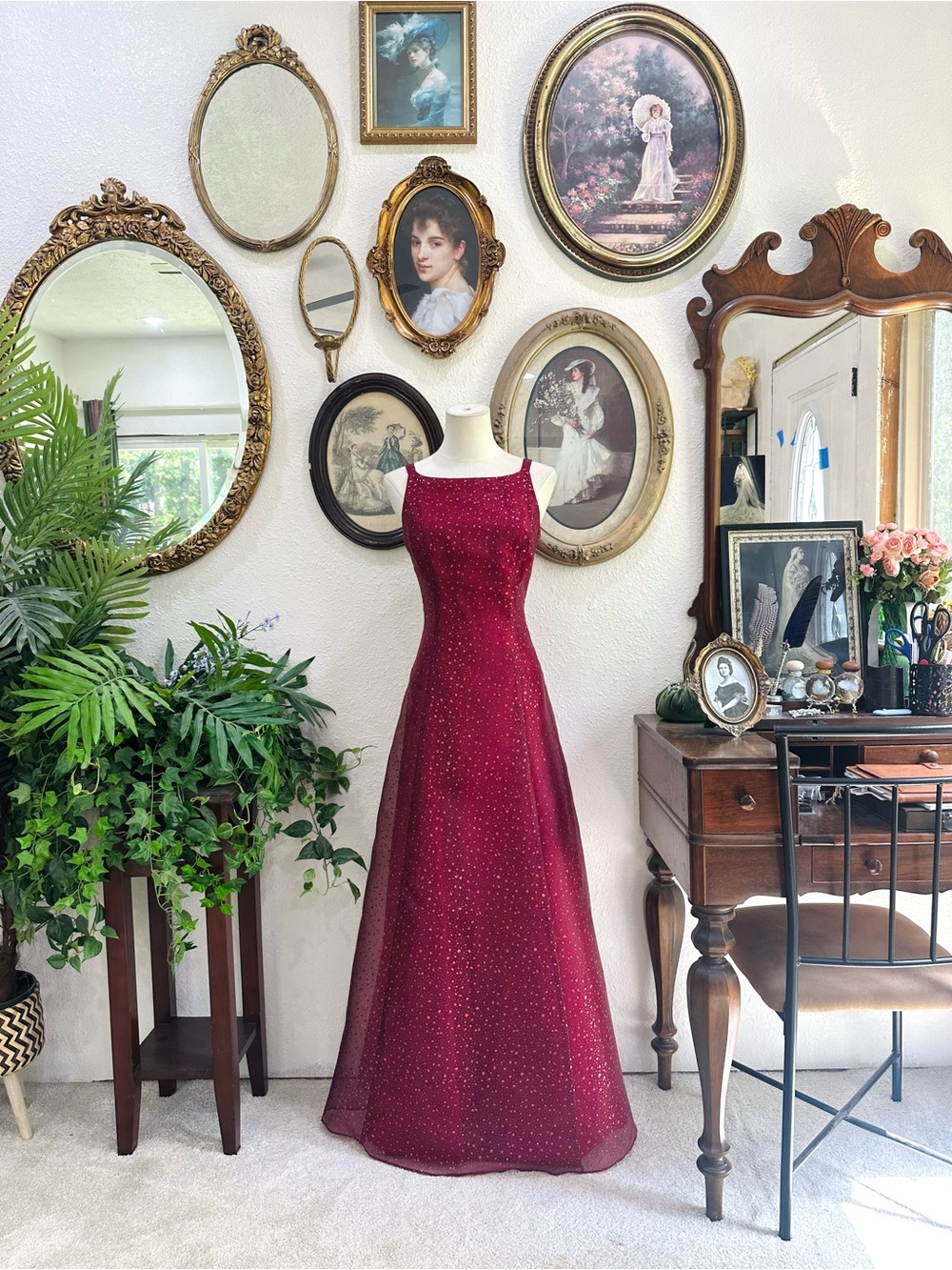 Betsy & Adam Sparkling Burgundy Sleeveless Prom Gown